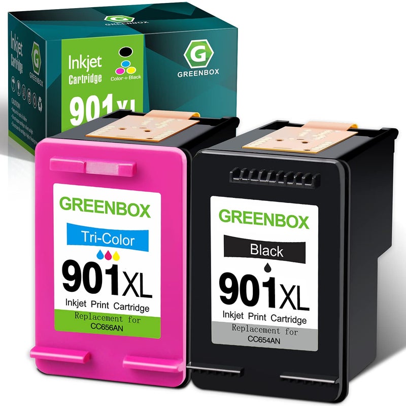 GREENBOX Remanufactured 901 Ink Cartridges for HP 901 901XL Ink Cartridges for Officejet 4500 J4680 J4580 J4550 J4550 J4540 J4500 J4680c G510n G510g G510a (High Yield, 1 Black 1 Tri-Color) - Image 1